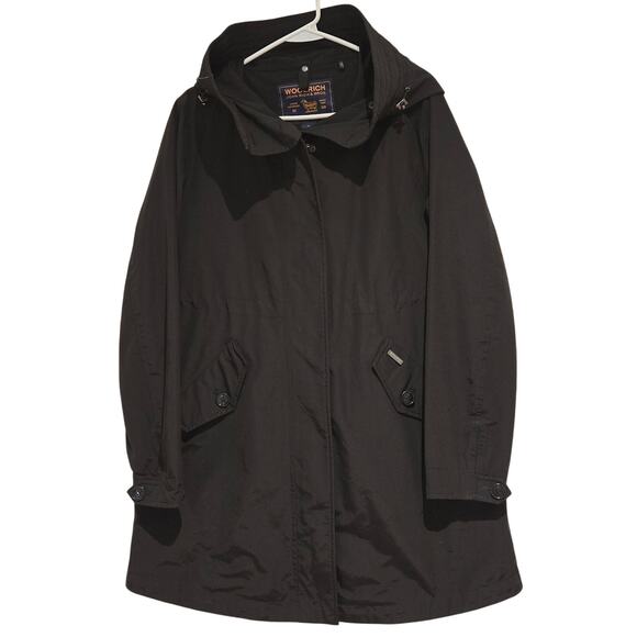 Woolrich John Rich & Bros. Black Ramar Cloth Hooded Raincoat Chore Coat, Size L - Picture 1 of 13